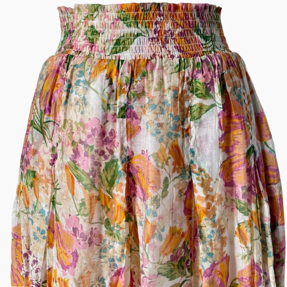 Buru Floral Maxi Skirt XS Smocked Waist Multicolor Lined Long Skirt - Picture 3 of 6